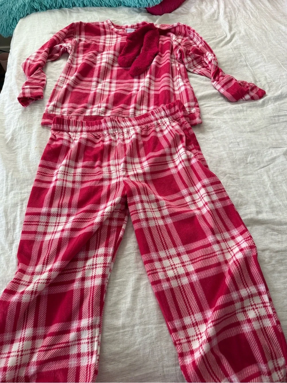 Girls Cozy Pink Plaid Fleece Pajama Set